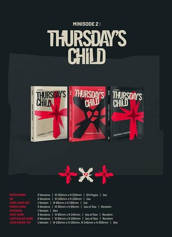 TXT - Minisode 2: Thursday's Child [إصدار النهاية.] القرص المضغوط للألبوم المصغر الرابع + بطاقة عدسية + بطاقة بريدية + ملصقات + لعبة ورق الشعار + بطاقة الصور الفوتوغرافية + كتاب الصور + مجموعة بطاقات كلمات الأغاني + (بطاقات TXT 4 صور إضافية + مرآة جيب TXT in Kuwait