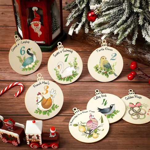 12 Pcs 12 Days of Christmas Ornaments Wooden Christmas Tree Decorations Hanging Vintage Christmas Decorations Rustic Farmhouse Ornaments Set 12 Days for Xmas Holiday Party Supplies in Saudi Arabia