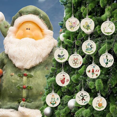 12 Pcs 12 Days of Christmas Ornaments Wooden Christmas Tree Decorations Hanging Vintage Christmas Decorations Rustic Farmhouse Ornaments Set 12 Days for Xmas Holiday Party Supplies in Saudi Arabia