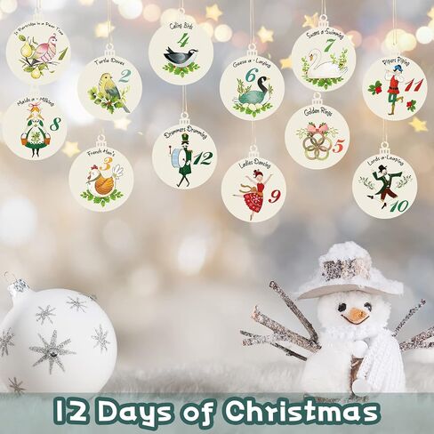12 Pcs 12 Days of Christmas Ornaments Wooden Christmas Tree Decorations Hanging Vintage Christmas Decorations Rustic Farmhouse Ornaments Set 12 Days for Xmas Holiday Party Supplies in Saudi Arabia