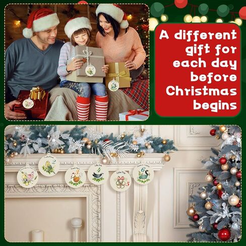 12 Pcs 12 Days of Christmas Ornaments Wooden Christmas Tree Decorations Hanging Vintage Christmas Decorations Rustic Farmhouse Ornaments Set 12 Days for Xmas Holiday Party Supplies in Saudi Arabia