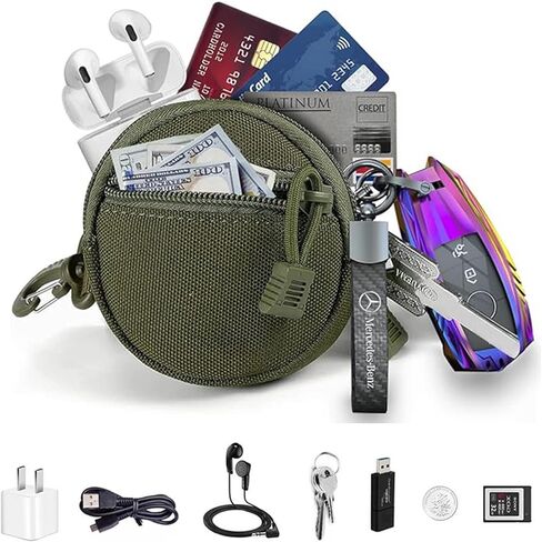 iRIIRIO 1 قطعة محفظة النقود المعدنية سلسلة المفاتيح المهنية الحقيبة مولي ملحق للرجال صغيرة مستديرة عملة حامل الحقيبة المحفظة EDC الحقيبة سماعة رأس لاسلكية حزمة أكياس المعدات العسكرية in Kuwait