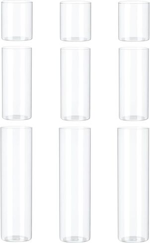 Jelofly 9PCS المزهريات اسطوانة الزجاج الشفاف للقطع المركزية 4، 8،12 بوصة طويل القامة الزجاج زهرة زهرية الإعصار حامل الشموع العائمة لديكورات الزفاف حزب الحدث ديكور المنزل الجدول in Kuwait