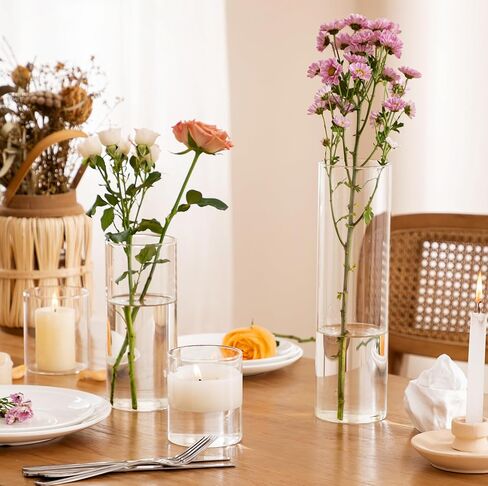 Jelofly 9PCS المزهريات اسطوانة الزجاج الشفاف للقطع المركزية 4، 8،12 بوصة طويل القامة الزجاج زهرة زهرية الإعصار حامل الشموع العائمة لديكورات الزفاف حزب الحدث ديكور المنزل الجدول in Kuwait