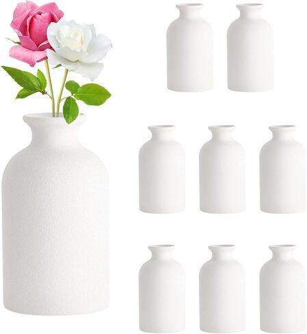 8Pcs White Vases, 5in Small White Ceramic Bud Vase Mini Pampas Grass Flowers Vases Boho Vases for Centerpieces Table Desk Decor in Kuwait