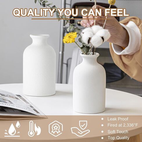 8Pcs White Vases, 5in Small White Ceramic Bud Vase Mini Pampas Grass Flowers Vases Boho Vases for Centerpieces Table Desk Decor in Kuwait