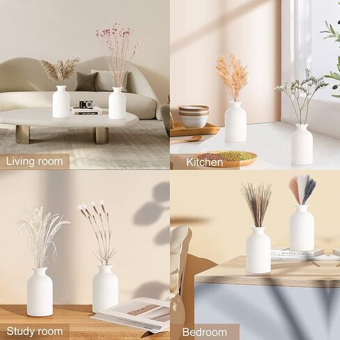 8Pcs White Vases, 5in Small White Ceramic Bud Vase Mini Pampas Grass Flowers Vases Boho Vases for Centerpieces Table Desk Decor in Kuwait