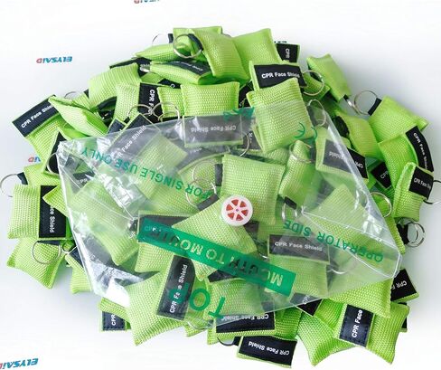 JTKENS 100PCS CPR Face Shield CPR Keychain CPR Emergency Barrier with One-Way Valve Breathing Barrier for First Aid Training AED Training in Kuwait