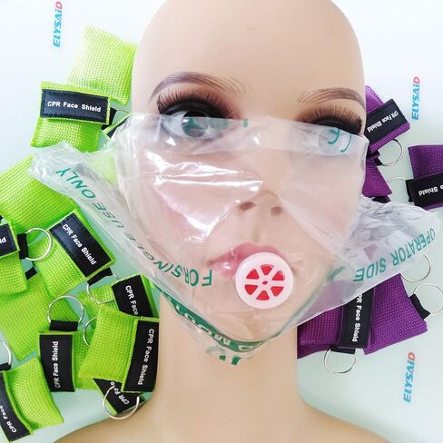 JTKENS 100PCS CPR Face Shield CPR Keychain CPR Emergency Barrier with One-Way Valve Breathing Barrier for First Aid Training AED Training in Kuwait