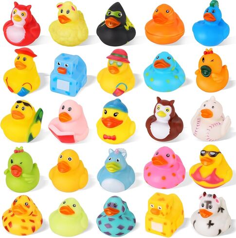 ANGGIKO 25 Pack Assortment Rubber Ducks in Bulk, Mini Jeep Ducks Baby Bath Toys for Kids, Summer Beach Pool Activity, Carnival, Gifts for Birthday Halloween Christmas Party Favors (Regular Ducks) in Kuwait