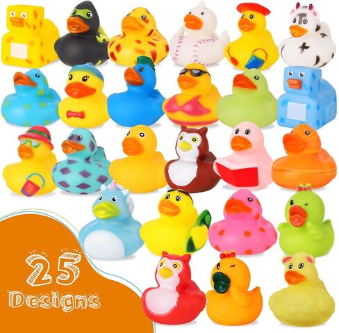 ANGGIKO 25 Pack Assortment Rubber Ducks in Bulk, Mini Jeep Ducks Baby Bath Toys for Kids, Summer Beach Pool Activity, Carnival, Gifts for Birthday Halloween Christmas Party Favors (Regular Ducks) in Kuwait