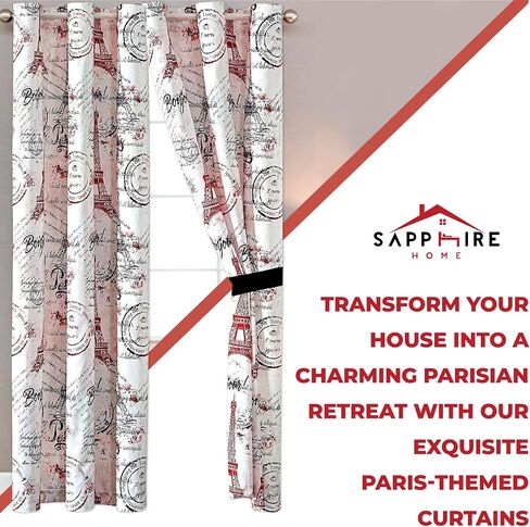 Sapphire Home 2 Panel Black and Gold Paris Curtains Set - Paris Themed Curtains w/Sheer Backing and Silver Grommet - Eiffel Tower Decor - Paris Decor for Bedroom in Saudi Arabia