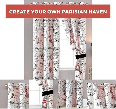 Sapphire Home 2 Panel Black and Gold Paris Curtains Set - Paris Themed Curtains w/Sheer Backing and Silver Grommet - Eiffel Tower Decor - Paris Decor for Bedroom in Saudi Arabia