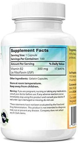 Dr. Clark Vitamin B2 Supplement, 300mg, 100 Gelatin Capsules in Saudi Arabia