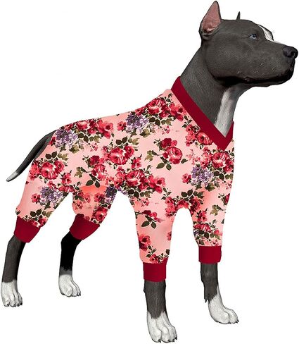 LovinPet Large Dog Onesies, Pet Anxiety Relief, Anti Licking Dog Surgery Recovery Suit Under Dog Sweater, Breathable Stretchy Fabric, Multi Floral Melon Prints Dog Pajamas L in Saudi Arabia