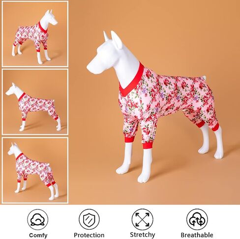 LovinPet Large Dog Onesies, Pet Anxiety Relief, Anti Licking Dog Surgery Recovery Suit Under Dog Sweater, Breathable Stretchy Fabric, Multi Floral Melon Prints Dog Pajamas L in Saudi Arabia