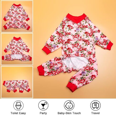LovinPet Large Dog Onesies, Pet Anxiety Relief, Anti Licking Dog Surgery Recovery Suit Under Dog Sweater, Breathable Stretchy Fabric, Multi Floral Melon Prints Dog Pajamas L in Saudi Arabia