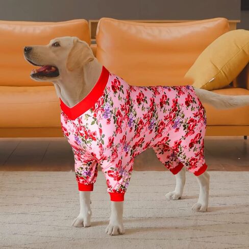 LovinPet Large Dog Onesies, Pet Anxiety Relief, Anti Licking Dog Surgery Recovery Suit Under Dog Sweater, Breathable Stretchy Fabric, Multi Floral Melon Prints Dog Pajamas L in Saudi Arabia
