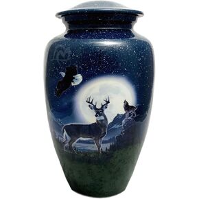 LOVE MEMORIALS Cremation Urns- Lovely Deer,Eagle & Wolf Adult Urn –Best Urn for Human Ashes – Funeral Urn (Adult (200 lbs) – 10.5 x 6 “, Forest Animal Urn) in Kuwait
