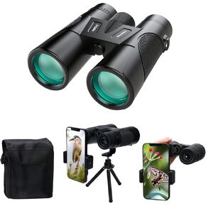 12x42 HD Binoculars for Adults with Upgraded Phone Adapter, Large View Binoculars with Durable & Clear BAK4 Prism FMC Lens，Waterproof Binoculars for Bird Watching Hunting Travel in Kuwait