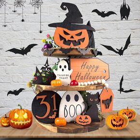 Halloween Decorations -10 Pcs Halloween Tiered Tray Decor Set, Boo Happy Halloween Signs, Cute Pumpkin, Ghost, Cat Crafts Decor, Farmhouse Tier Tray Decor Items for Room Table Home Party Favors in Saudi Arabia