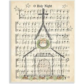 Stupell Industries Festive Winter Church Holy Night Musical Script, Designed by Andi Metz Wall Plaque, 10 x 15, Tan in Kuwait
