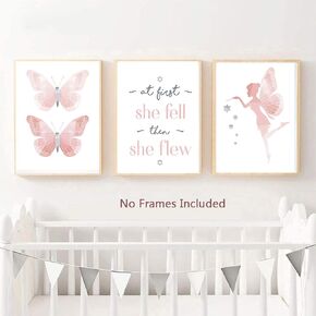 TIICA 3 Pcs Pink Butterflies Nursery Wall Art Prints, Unframed Watercolor Baby Girl Inspirational Quote Wall Decor Artwork, 8"X10" in Saudi Arabia