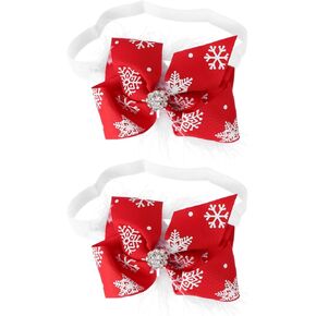 Lurrose Baby Girls Bowknot Headbands, 2Pcs Christmas Hair Bow Bands Elastic Headwraps with Snowflake Decoration Accessories for Newborns Infant Toddler in Kuwait