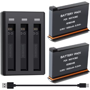 استبدال BURFLO 1800 مللي أمبير في الساعة لبطارية Insta360 ONE X2 القابلة لإعادة الشحن (عبوتين) وشاحن USB سريع ثلاثي القنوات متوافق مع ملحقات البطارية والشاحن الأصلية Insta360 ONE X2 (البطارية غير مقاومة للماء) in Kuwait