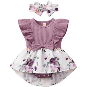 Tinypainter الوليد طفلة ملابس الرضع زهرة رومبير أكمام بذلة القوس الكبير ملابس الصيف 0-18 أشهر in Kuwait