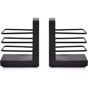 حديد سامهيتا المزخرف باللون الأسود وخشب السنط للأرفف، أرفف كتب بتصميم هندسي فريد من نوعه لتزيين المنزل (مجموعة من 2)، (4 بوصة × 4 بوصة × 5 بوصة) in Kuwait