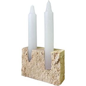 Marble Candle Holder Travertine Candlestick Holder for Home Decor, Natural Stone Holder with Natural Split Face, 2 Holes (Beige Travertine) in Saudi Arabia
