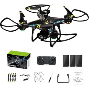 طائرة بدون طيار AIROKA H112 RC مع كاميرات مزدوجة، يمكن التحكم في التطبيق بدون طيار، مع تحوم تلقائي، وقلب ثلاثي الأبعاد، ووضع مقطوعة الرأس و3 بطاريات، لعبة هدية رائعة للأولاد والبنات (أسود) in Kuwait
