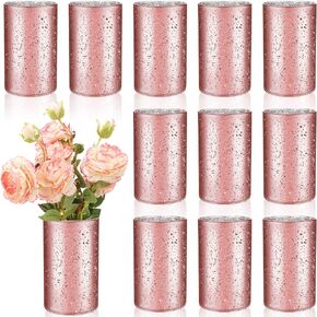 12 Pcs Bling Glass Vase for Flower Wedding Table Centerpieces 6 x 3.5 Inch Speckled Vases Flowers Vase Votive Candle Holders for Wedding Centerpieces Party Supply Holiday Day (Rose Gold)