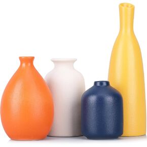 Multi-Color Ceramic Small Bud Vases Set of 4, White Yellow Orange Blue Vase, Modern Minimalism Style Vases for Rustic Home Decor, Ideal Decorative Vases for Living Room, Dining Room, Mantel, Entryway in Kuwait