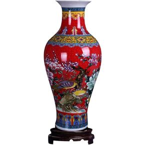 مزهرية أرضية سيراميك كبيرة من ufengke Jingdezhen، مزهرية زهور مصنوعة يدويًا لتزيين المنزل، ارتفاع 18.11 بوصة (46 سم)، أحمر