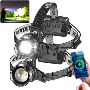 Rechargeable Headlamp, 120000LM Super Bright Headlamp, Head Lamp for Adults with 8 Modes, Motion Sensor, Zoom, IPX7 Waterproof, Headlamp with Red Light for Camping, Running Hiking, Fishing(2 Pack)