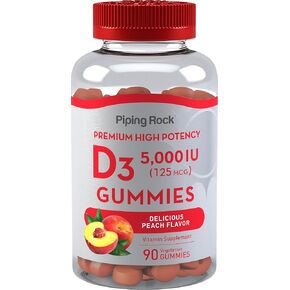 بايبينج روك فيتامين د3 5000 وحدة دولية | 90 علكة | نكهة الخوخ | مكمل عالي الفعالية | نباتي، غير معدّل وراثيًا، خالي من الغلوتين in Kuwait