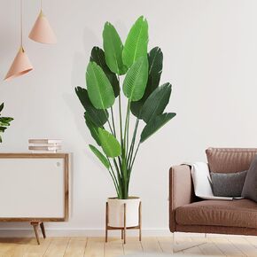 6Feet Artificial Bird of Paradise Plant, Fake Banana Leaf Plant for Indoors and Outdoors,Tropical Palm Tree with 13 Trunks in Pot, Perfect Faux Plant for Home Indoor Outdoor Office Modern Decor 1pc