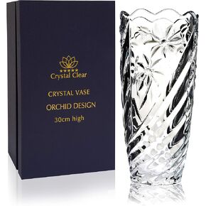 مزهرية كريستالية شفافة، بارتفاع 30.48 سم، للزهور والديكور، تصميم الأوركيد، قطعة لامعة جميلة ومناسبة لجميع المناسبات، مثالية كهدية، in Kuwait