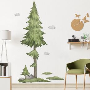 3D Removable Creative Forest Tree Wall Decals Animals Elk Birds and Pine Silhouette Wall Stickers DIY Peel and Stick PVC Decor for Kids Boys Girls Bedroom Playroom Classroom Nursery Living Room in Kuwait