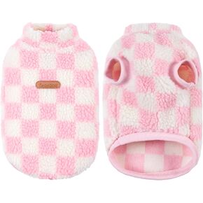 سترات Loyanyy مصنوعة من الصوف للكلاب، سترة دافئة من القطيفة للقطط، ملابس قابلة للتمدد للجرو والقطط لفصل الشتاء، ناعمة وأنيقة، نمط الشطرنج، ملابس للكلاب، وردي كبير (علامة XL) in Kuwait