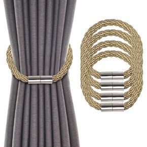 Groleca 2 حزمة ستائر مغناطيسية قوية Tiebacks الستار Holdbacks الستار سحب ظهورهم الستار العلاقات الستار التعادل ظهورهم مع حبل تويست أكثر سمكا وترقية Tiebacks المغناطيسي القوي للستائر (الجمل، 2) in Kuwait