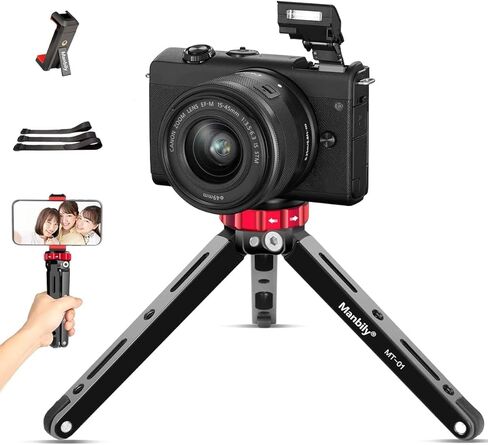 مانبيلي حامل ثلاثي القوائم لسطح الطاولة لكاميرا دي اس ال ار للموبايل مع 1/4 و3/8 تثبيت برغي وتصميم ساق وظيفية، حمولة قصوى 175 باوند، الومنيوم معدني سي ان سي، حامل سفر صغير (MT-01) in Kuwait