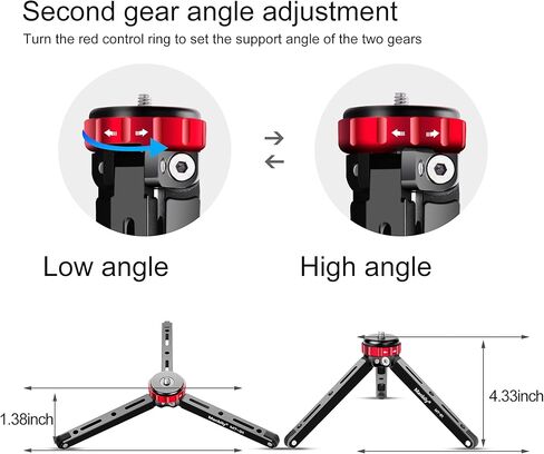 مانبيلي حامل ثلاثي القوائم لسطح الطاولة لكاميرا دي اس ال ار للموبايل مع 1/4 و3/8 تثبيت برغي وتصميم ساق وظيفية، حمولة قصوى 175 باوند، الومنيوم معدني سي ان سي، حامل سفر صغير (MT-01) in Kuwait