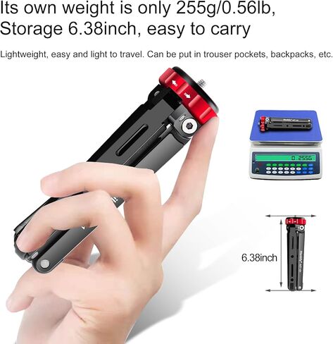 مانبيلي حامل ثلاثي القوائم لسطح الطاولة لكاميرا دي اس ال ار للموبايل مع 1/4 و3/8 تثبيت برغي وتصميم ساق وظيفية، حمولة قصوى 175 باوند، الومنيوم معدني سي ان سي، حامل سفر صغير (MT-01) in Kuwait