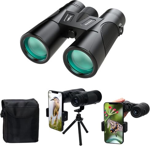 12x42 HD Binoculars for Adults with Upgraded Phone Adapter, Large View Binoculars with Durable & Clear BAK4 Prism FMC Lens，Waterproof Binoculars for Bird Watching Hunting Travel in Kuwait