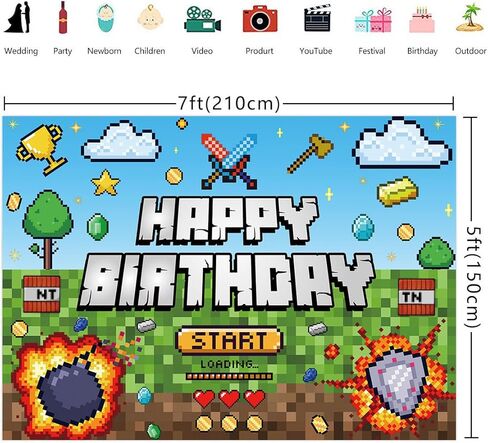 خلفية عيد ميلاد سعيد من البوليستر مقاس 7×5 قدم، لوازم حفلات تي ان تي، لافتة بتصميم كتل الاوساخ للاطفال والاولاد وديكور الغرفة in Kuwait
