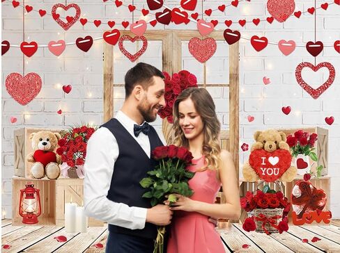 CHAIYA 7x5ft Happy Valentine's Mother’s Day Photography Backdrops Brick Wall Wood Door and Red Rose Flower Love Heart Lights Background Birthday Baby Shower Party Decorations CY-293 in Saudi Arabia