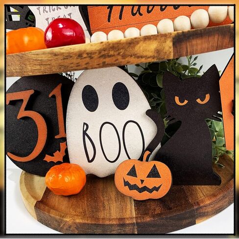 Halloween Decorations -10 Pcs Halloween Tiered Tray Decor Set, Boo Happy Halloween Signs, Cute Pumpkin, Ghost, Cat Crafts Decor, Farmhouse Tier Tray Decor Items for Room Table Home Party Favors in Saudi Arabia